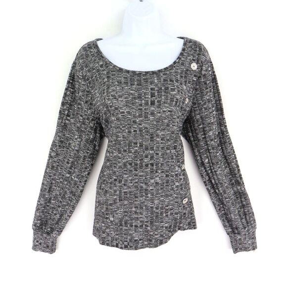 Adrienne Vittadini Sweater Pullover Womens Size XL Gray Heathered Button Accents - Picture 1 of 7